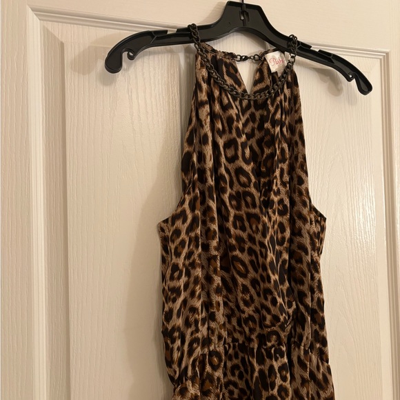 PARKER Leopard Print Halter Dress with Chainlink Neck Detail Size Large - Picture 5 of 11